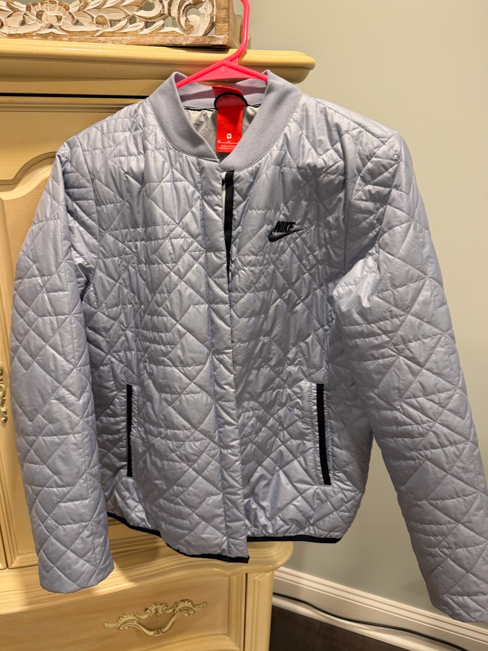 Nike Quilted Bomber Jacket in Pale Gray with Black Accents